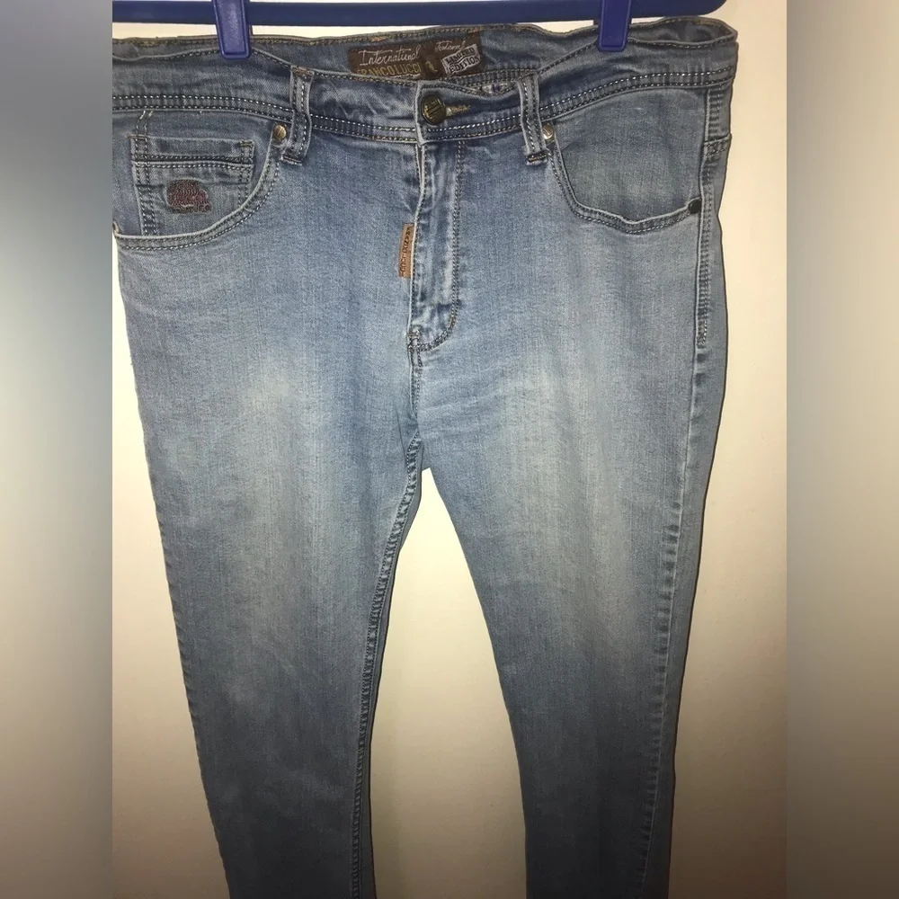𝅺FRANCO Lucci Mens Cotton Limited Edition Straight Light Wash Denim Jeans 36X30